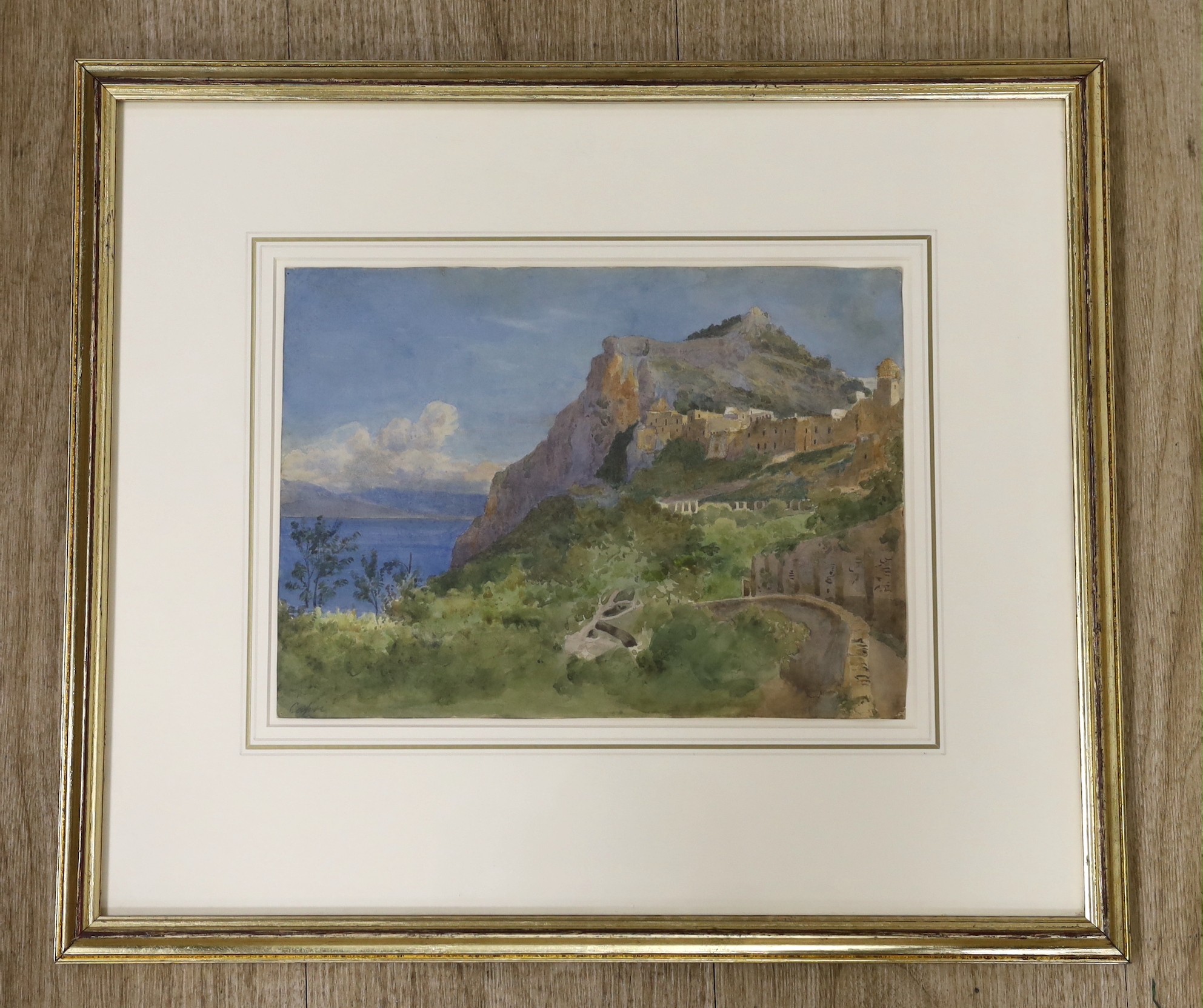 Arthur Glennie RWS (1803-1890), watercolour, Capri, inscribed with the title, Abbott & Holder label verso, 20 x 28cm